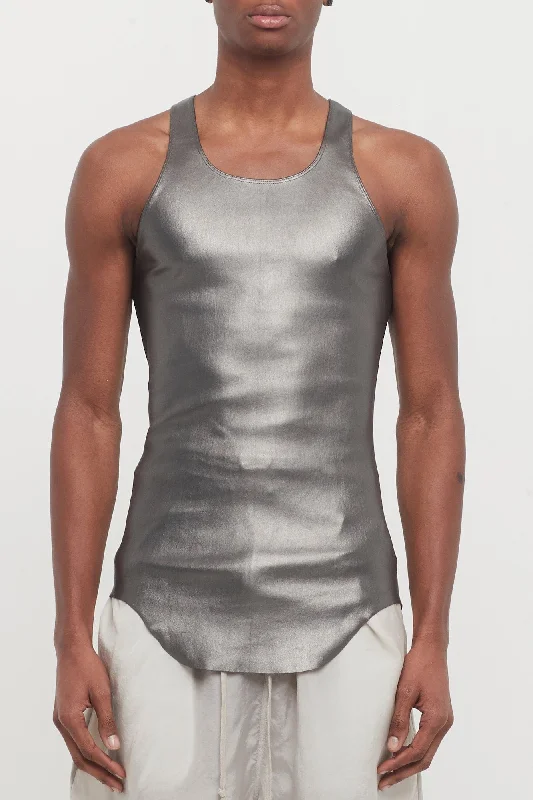 Rick Owens Leather Tank in Gun Metal