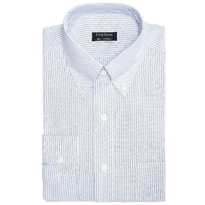 Club Room Men's Big & Tall Classic Fit Stretch University Stripe Dress Shirt Blue Size 34x35
