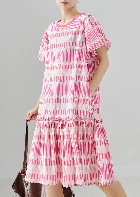 Bohemian Pink Print Cotton Mini Dresses Summer
