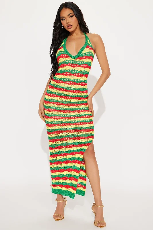 Bella Crochet Maxi Dress - Green/combo