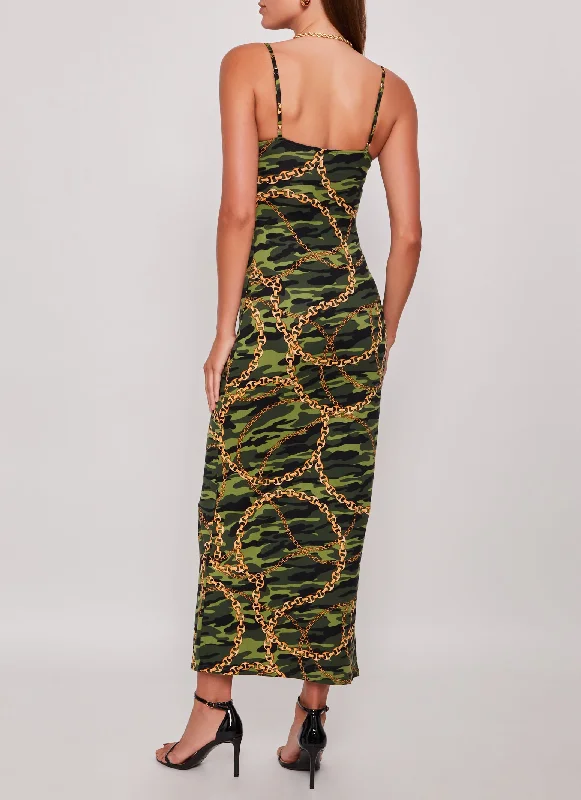 Camo Chain Print Cami Maxi Dress