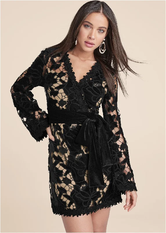 Velvet lace dress - Black