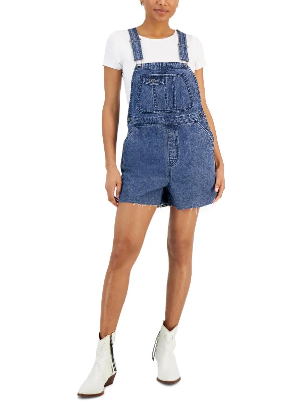 Juniors Womens Mini Raw Hem Shortalls