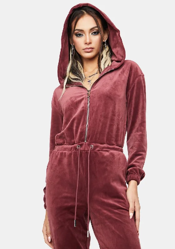 Wine Bling Velour Jumpsuit