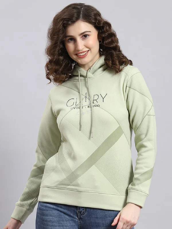 Women Green Printed Hooded Full Sleeve Sweatshirt