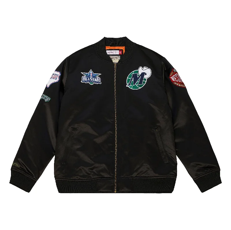 DALLAS MAVERICKS MITCHELL & NESS 2022 FLIGHT BLACK SATIN BOMBER JACKET