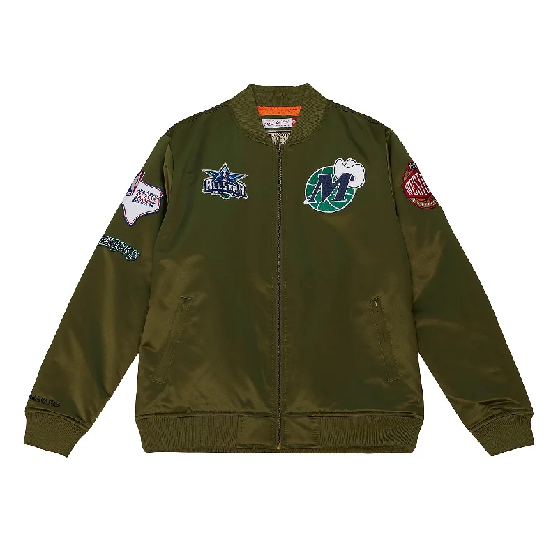 DALLAS MAVERICKS MITCHELL & NESS 2022 OLIVE FLIGHT SATIN BOMBER JACKET