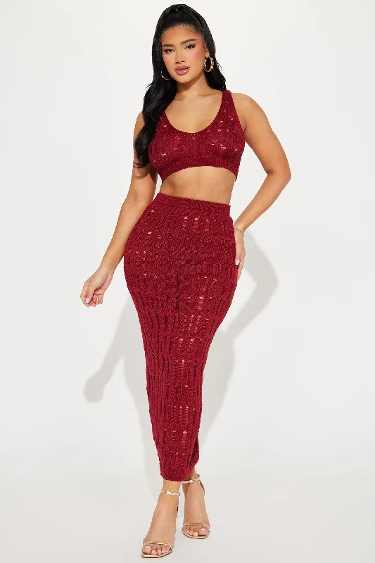 Make It Spicy Crochet Skirt Set - Wine