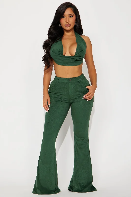 Party In Vegas Faux Suede Pant Set - Hunter